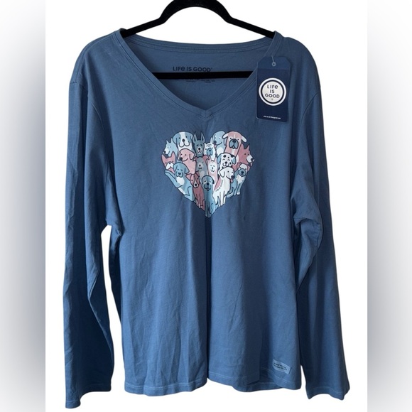 Life is Good Crusher Long Sleeve Tee Dog Heart Graphic Blue Women’s XXXL NWT - Picture 2 of 5